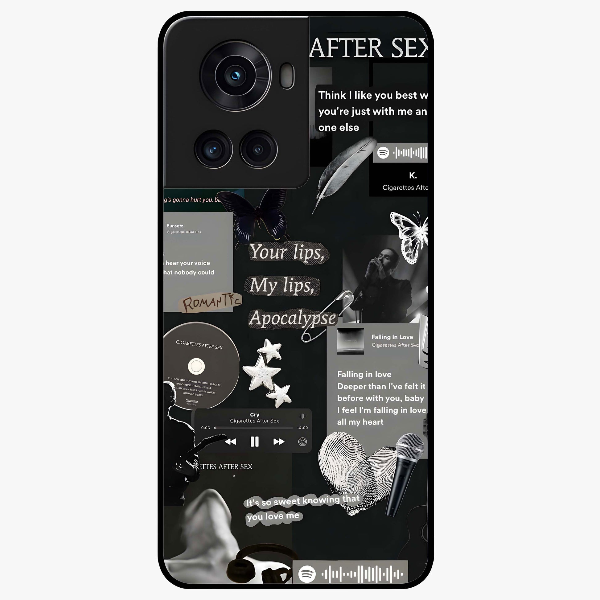 Midnight Love Glass Case for 1+10R romantic front view featuring subtle love inspired artwork in dark tones