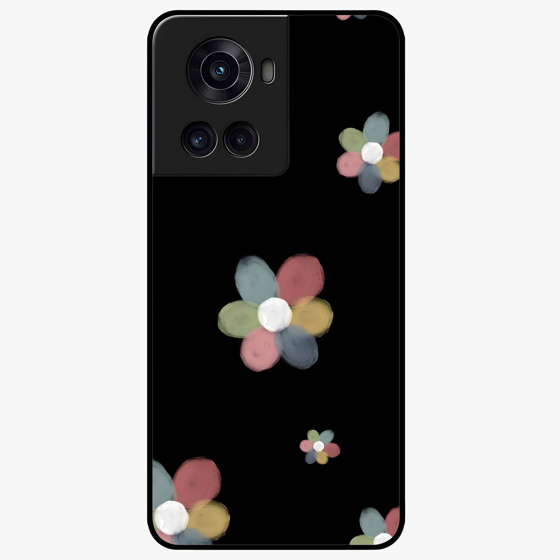 Minimal Floral Charm Glass Case for 1+10R clean front view featuring simple floral artwork with elegant detailing