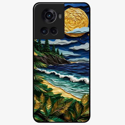 Moonlit Ocean Pines Glass Case for 1+10R scenic front view featuring pine trees by ocean under moonlit sky