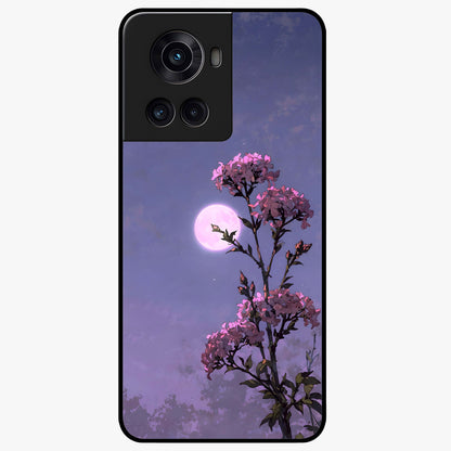 Moonlit Petal Night Glass Case for 1+10R elegant front view featuring floral artwork glowing in night tones