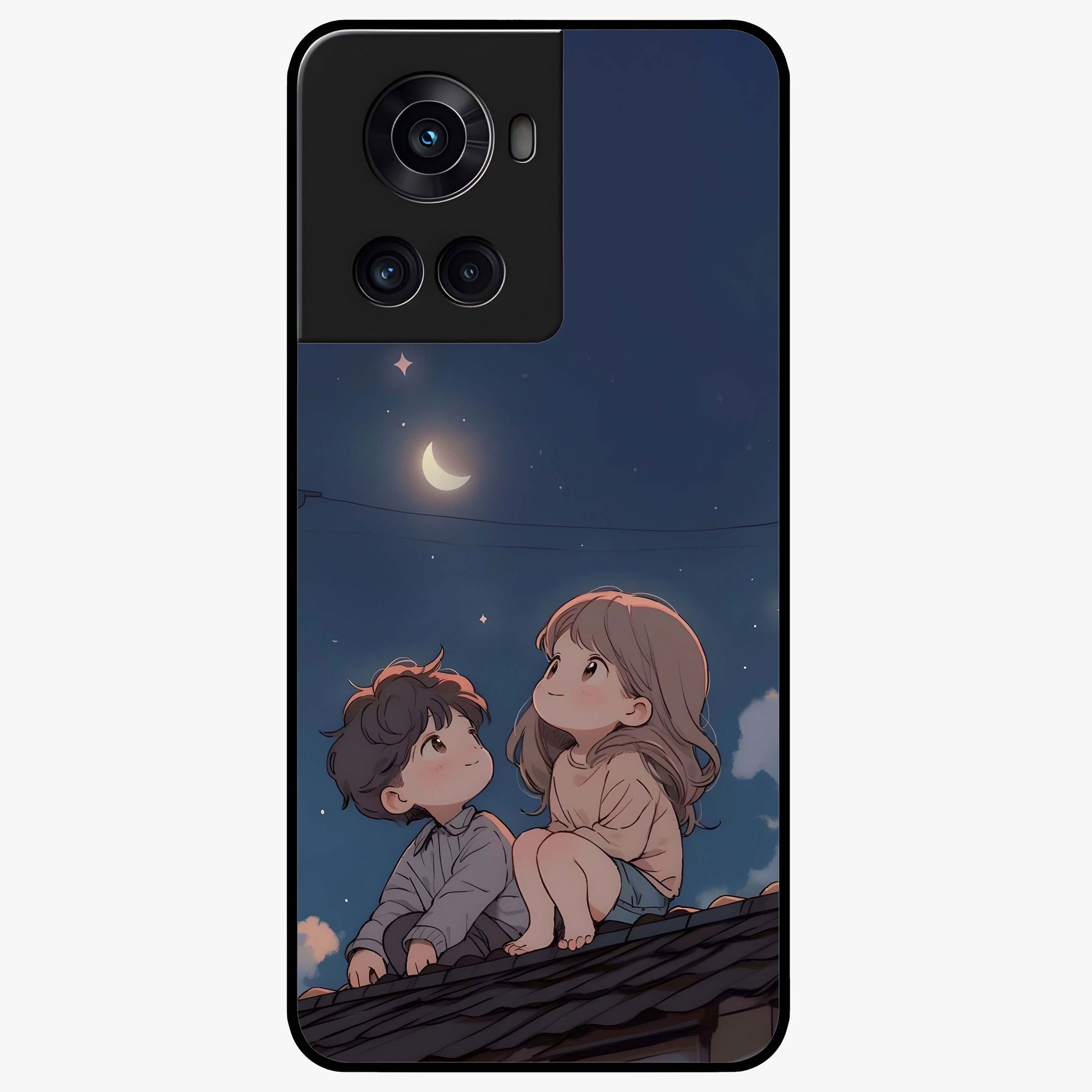 Moonlit Promise Together Glass Case for 1+10R romantic front view featuring couple inspired artwork in night tones