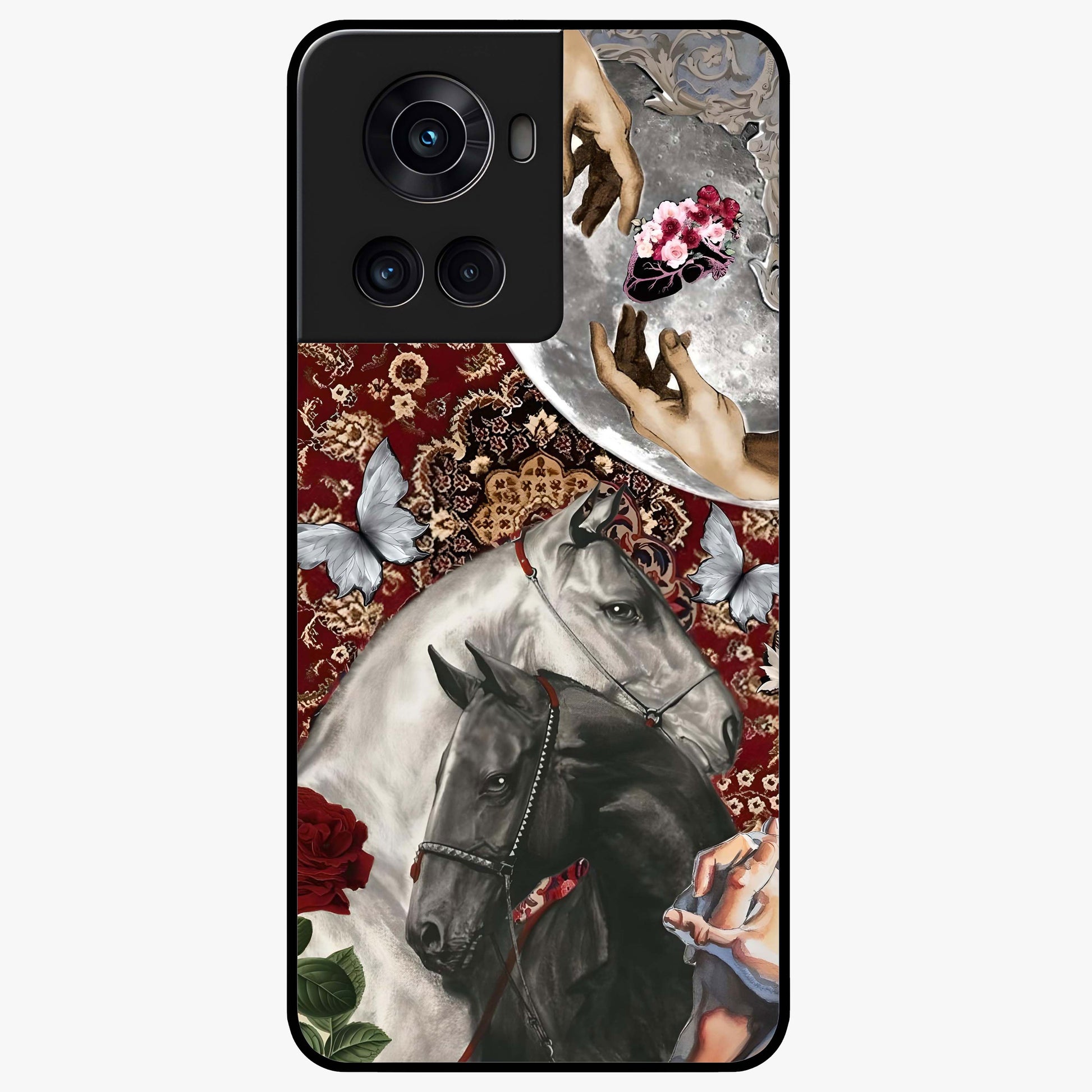 Moonlit Royal Stallion Glass Case for 1+10R majestic front view featuring horse artwork under glowing moonlight