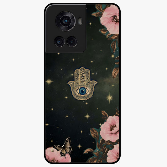 Mystic Bloom Protection Glass Case for 1+10R artistic front view featuring floral artwork with protective mystic elements