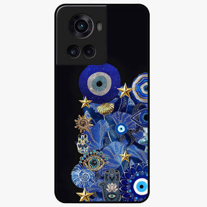 Mystic Ocean Eye Glass Case for 1+10R vibrant front view featuring ocean inspired eye artwork in blue tones