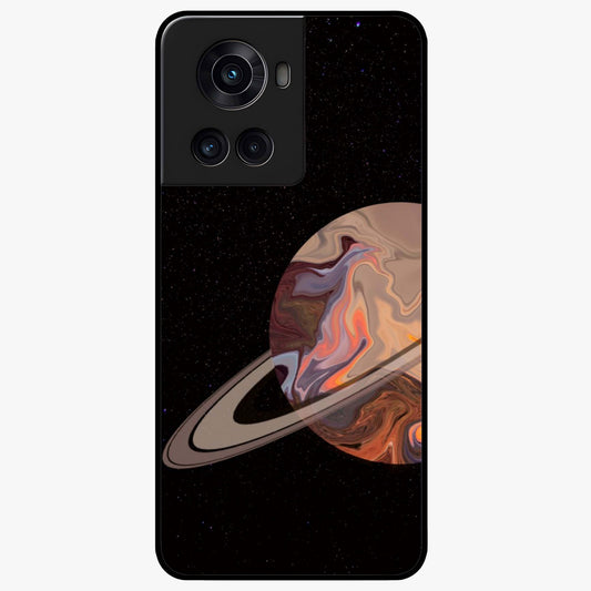 Mystic Saturn Aesthetic Glass Case for 1+10R celestial front view featuring Saturn inspired cosmic artwork