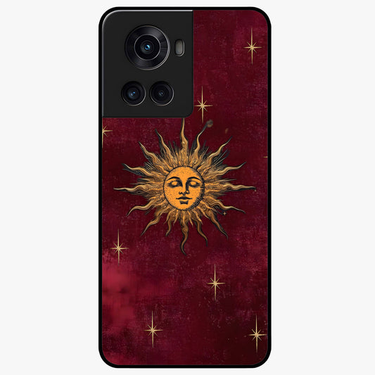 Mystic Solar Glow Glass Case for 1+10R radiant front view featuring glowing sun inspired mystical artwork