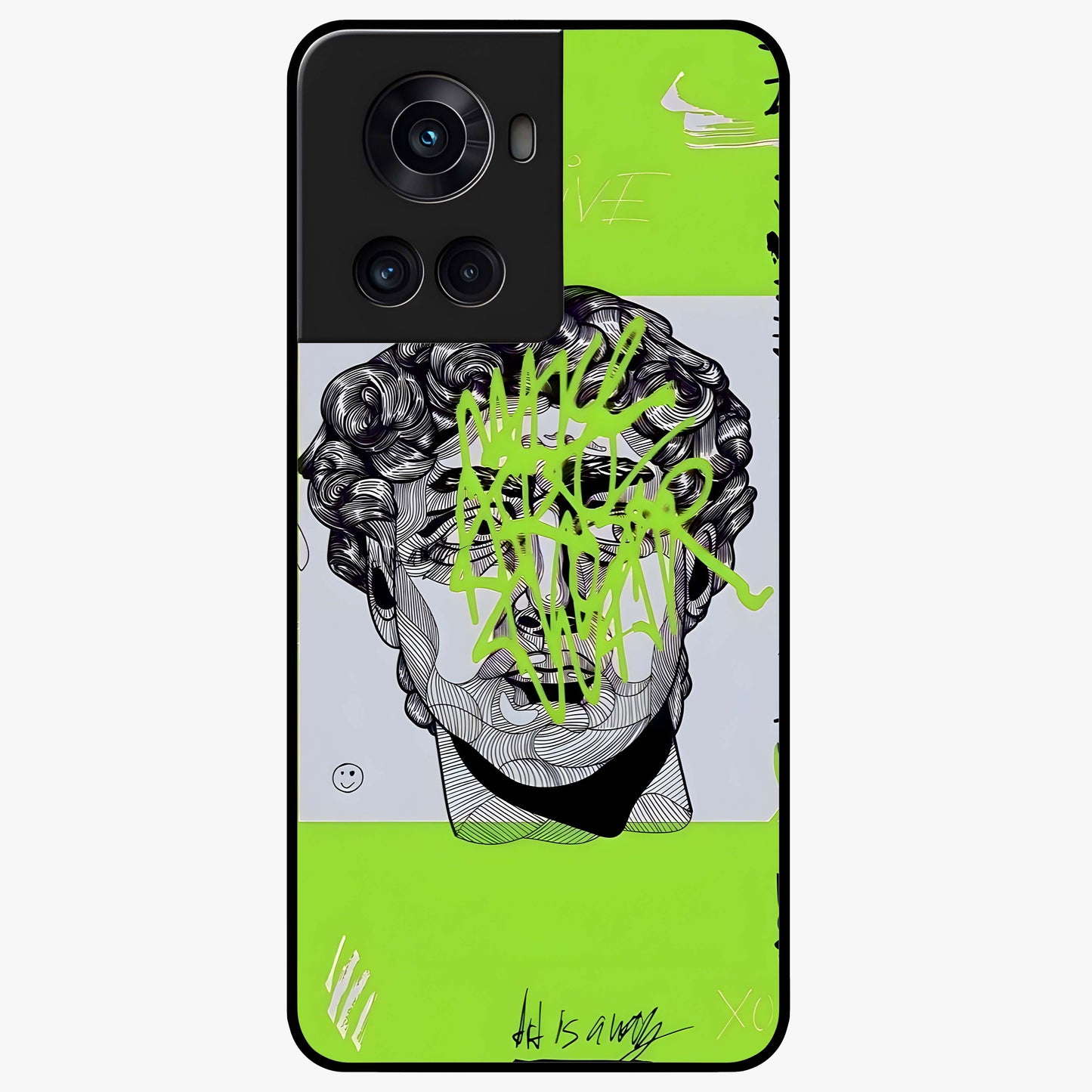 Neo Graffiti Rebellion Glass Case for 1+10R edgy front view featuring bold graffiti style artwork