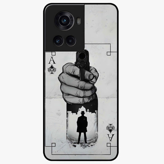 Noir Trigger Fate Glass Case for 1+10R dramatic front view featuring bold noir themed artistic artwork