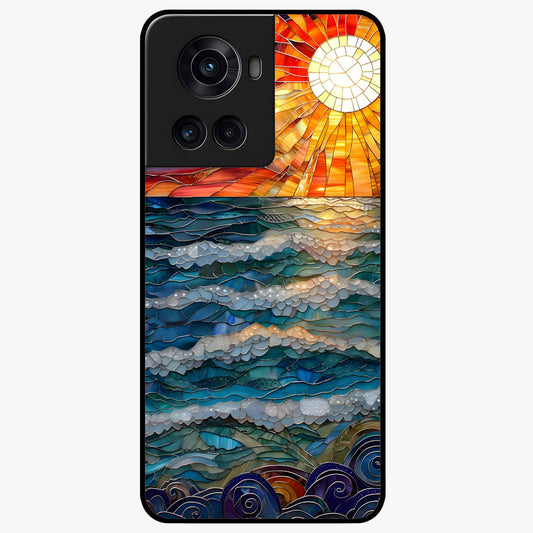 Oceanic Stained Printed Glass Case for 1+10R elegant front view featuring stained glass inspired ocean artwork