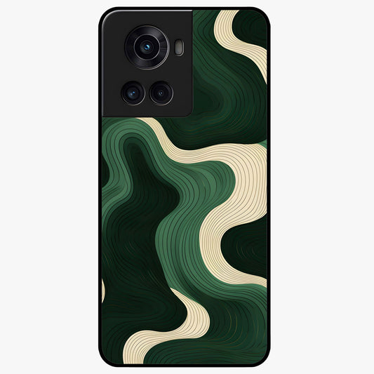 Organic Swirl Design Glass Case for 1+10R modern front view featuring flowing abstract swirl artwork