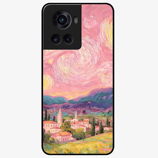 Pastel Starry Village Glass Case for 1+10R dreamy front view featuring village artwork under pastel night sky