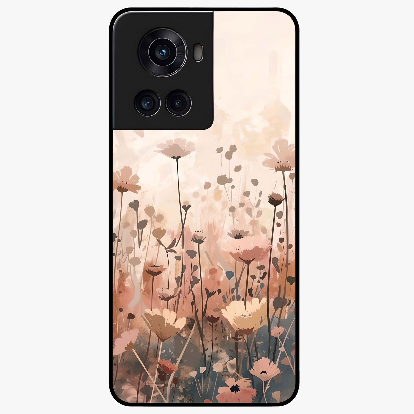 Pastel Wildflowers Glass Case for 1+10R cheerful front view featuring colorful wildflower artwork in pastel tones