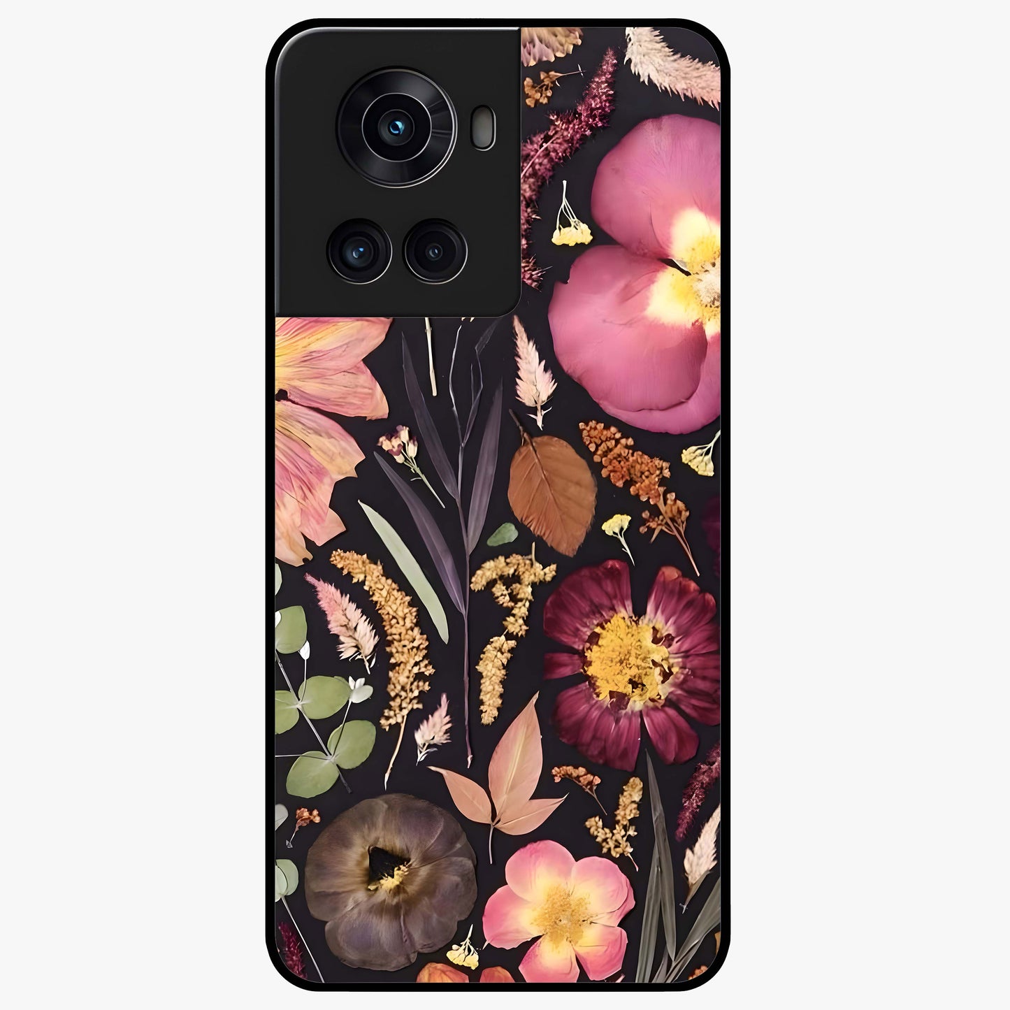 Petal Dream Tapestry Glass Case for 1+10R elegant front view featuring intricate floral tapestry artwork