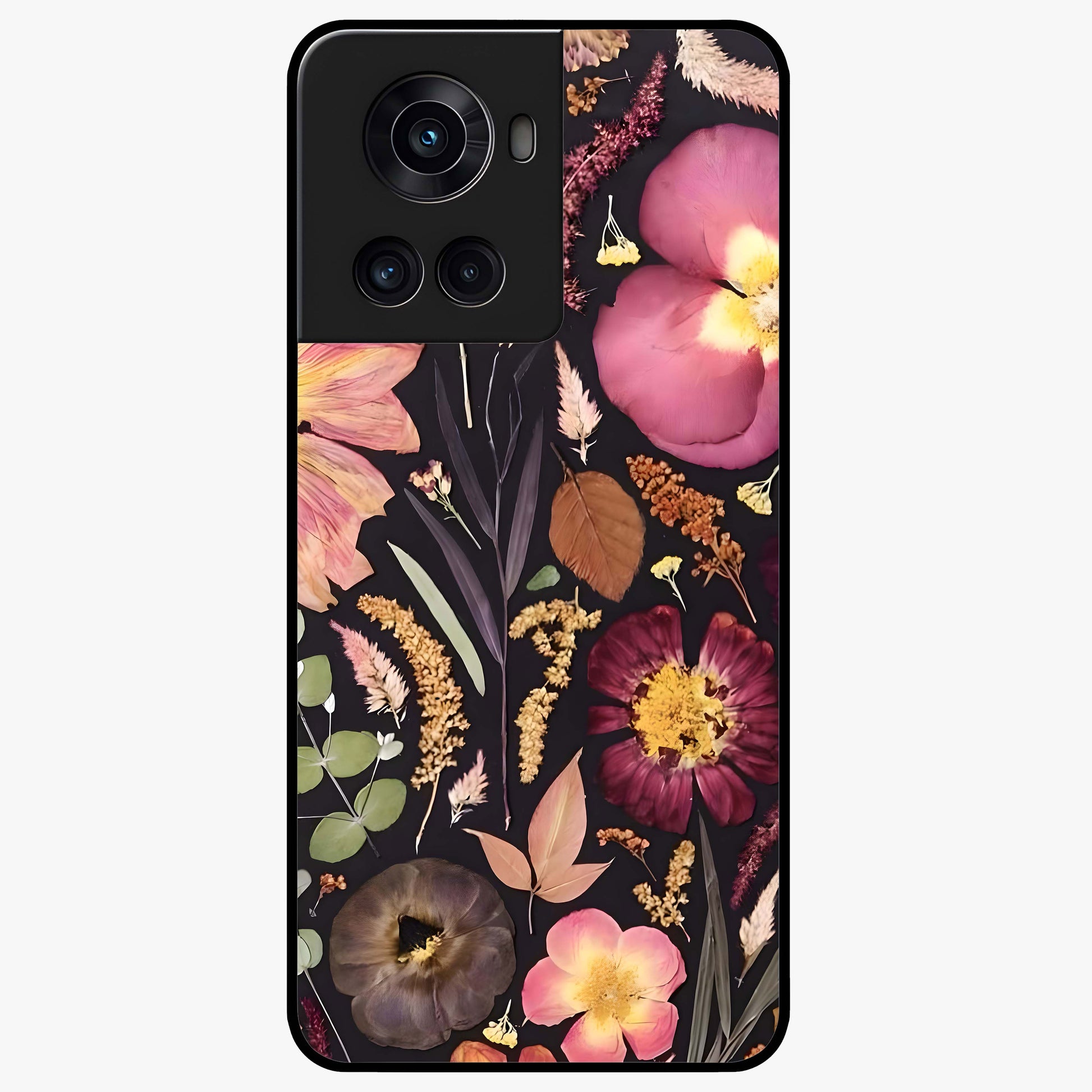 Petal Dream Tapestry Glass Case for 1+10R elegant front view featuring intricate floral tapestry artwork