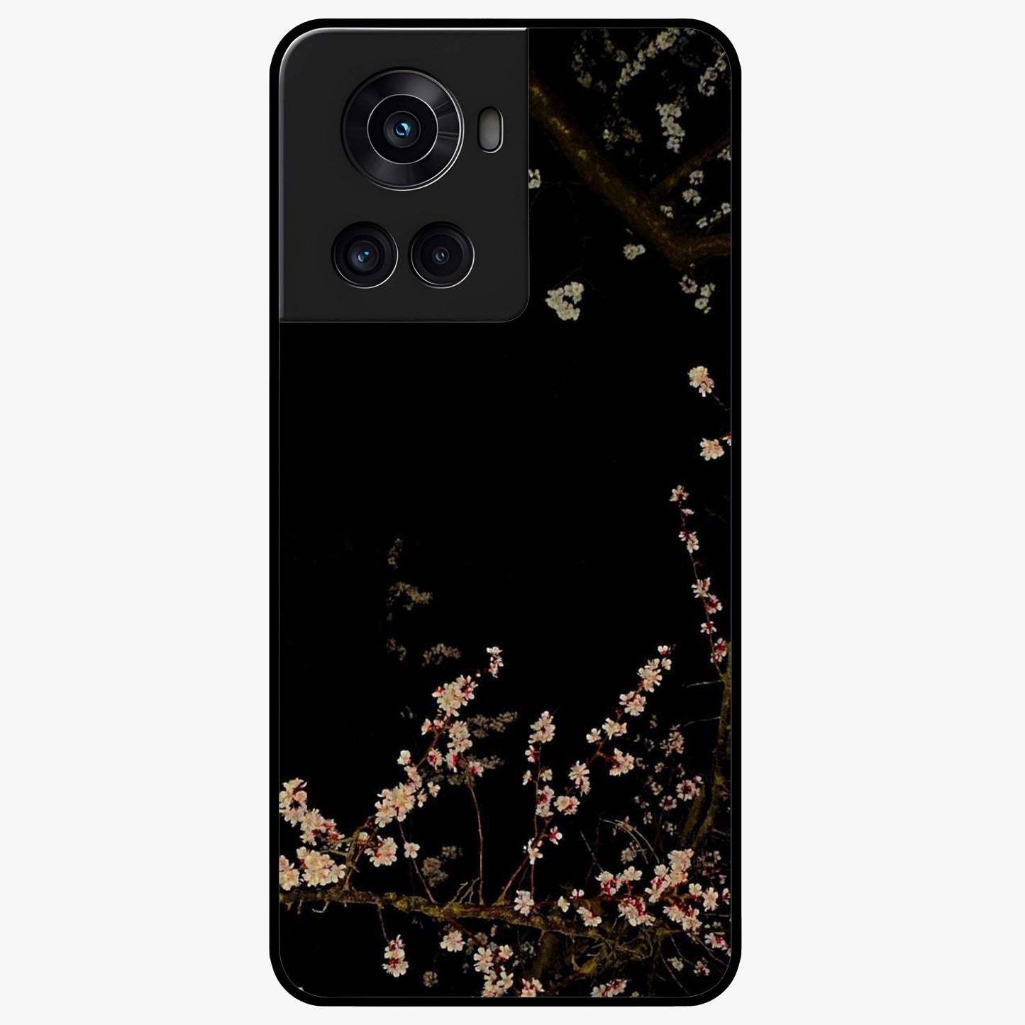 Petal Moon Light With Custom Name Glass Case for 1+10R graceful front view featuring floral artwork under moonlight with personalized name design