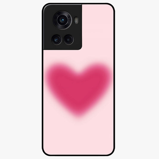 Pink Aura Heart Glass Case for 1+10R soft front view featuring glowing heart artwork in pastel pink tones