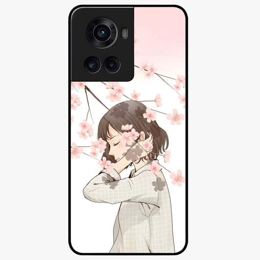 Pink Blossom Girl Glass Case for 1+10R charming front view featuring illustrated girl with pink blossom artwork