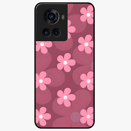 Pink Daisy Flower Pattern Glass Case for 1+10R cheerful front view featuring daisy floral artwork in pink tones