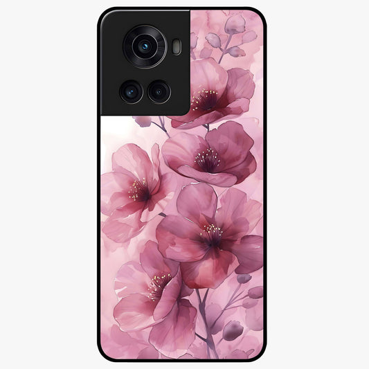 Pink Floral Glass Case for 1+10R elegant front view featuring soft pink flower artwork