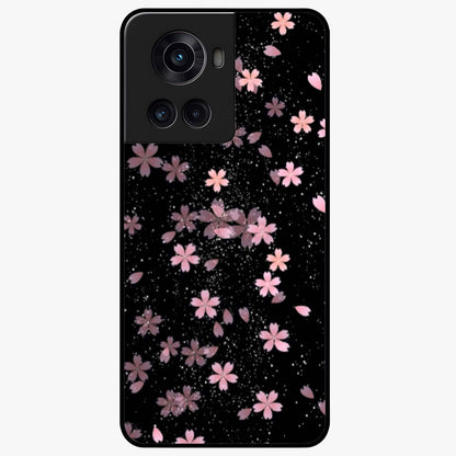 Pink Flower Black Background Glass Case for 1+10R striking front view featuring vibrant pink flower on dark backdrop