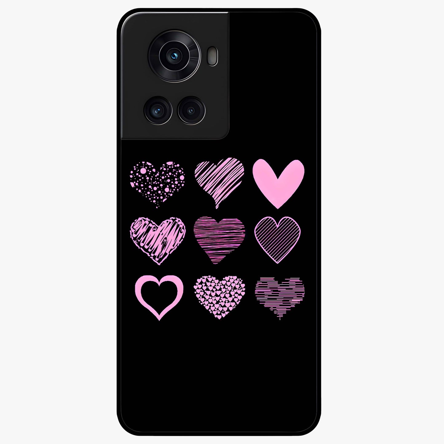 Pink Heart Aesthetic Glass Case for 1+10R cute front view featuring minimal heart artwork in soft pink tones