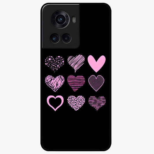 Pink Heart Aesthetic Glass Case for 1+10R cute front view featuring minimal heart artwork in soft pink tones