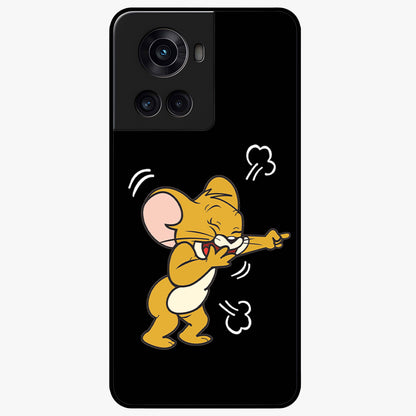 Playful Jerry Vibes Glass Case for 1+10R cheerful front view featuring animated cartoon artwork with playful energy
