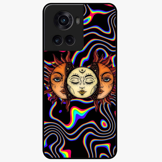 Psychedelic Sun Glass Case for 1+10R artistic front view featuring vibrant sun artwork in psychedelic colors