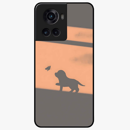 Puppy Shadow Art Glass Case for 1+10R charming front view featuring artistic puppy silhouette artwork
