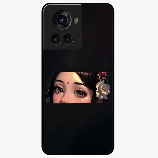 Radha Divine Embrace Glass Case for 1+10R devotional front view featuring graceful Radha inspired artwork