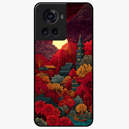 Red Scenery Hot Glass Case for 1+10R dramatic front view featuring bold red landscape artwork