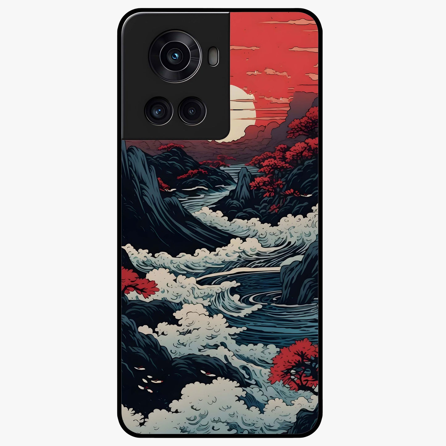 Red Sunset Scenery Glass Case for 1+10R scenic front view featuring warm sunset landscape artwork