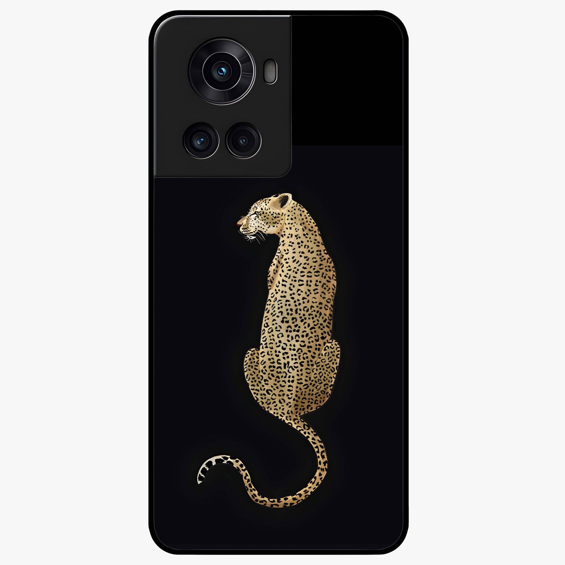 Regal Leopard Glass Case for 1+10R bold front view featuring majestic leopard artwork with rich tones