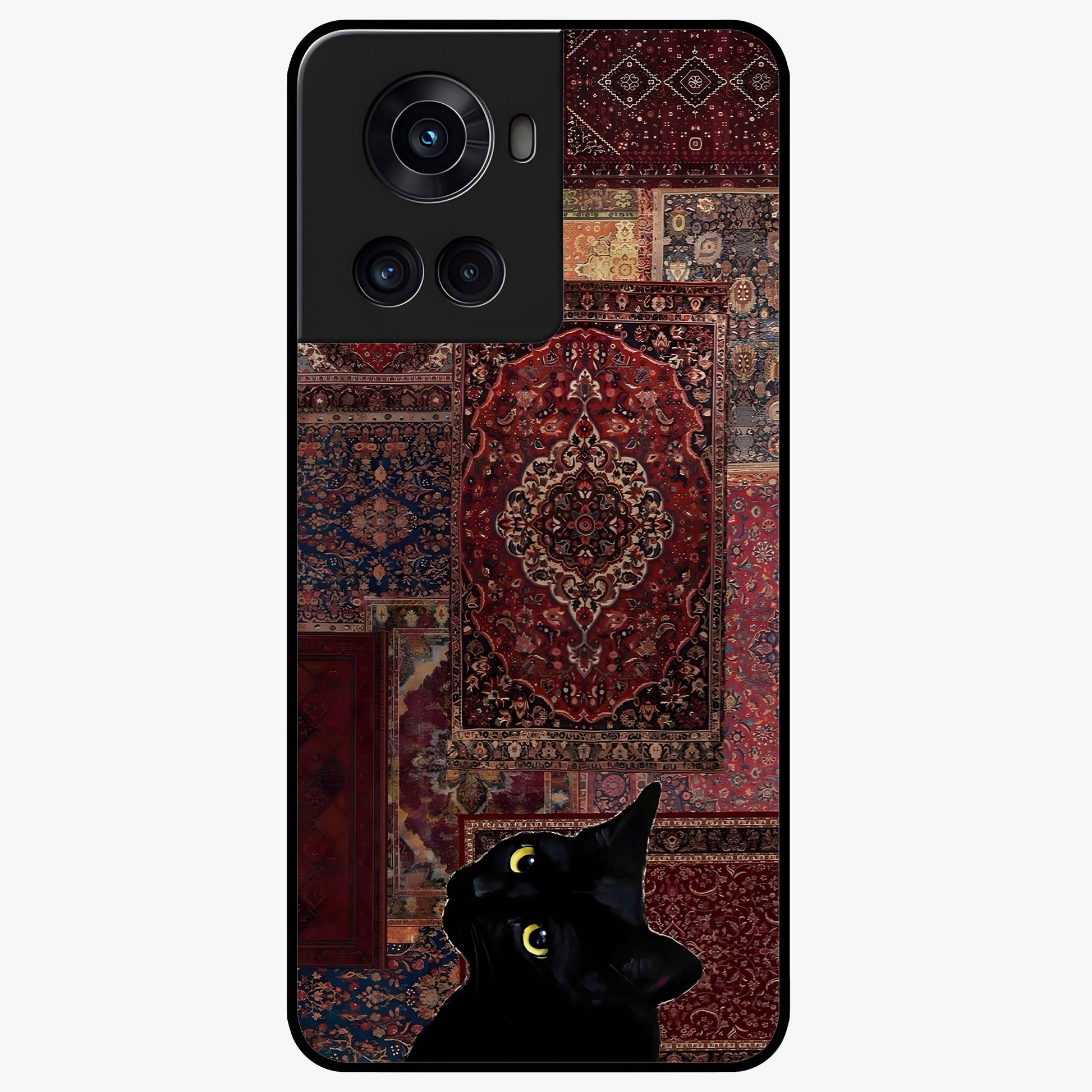 Regal Magic Cat Apple Glass Case for 1+10R playful front view featuring charming cat artwork with whimsical theme