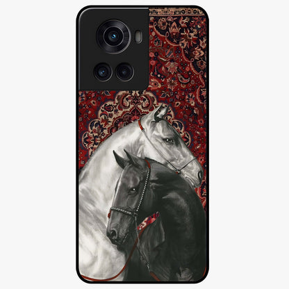 Regal Stallion Tapestry Glass Case for 1+10R powerful front view featuring majestic horse artwork with tapestry style detailing