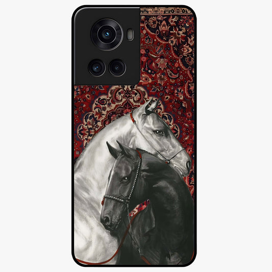Regal Stallion Tapestry Glass Case for 1+10R powerful front view featuring majestic horse artwork with tapestry style detailing