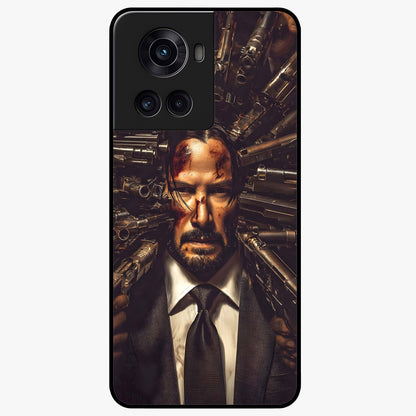 Relentless Shadow Assassin Glass Case for 1+10R intense front view featuring dark warrior inspired artwork