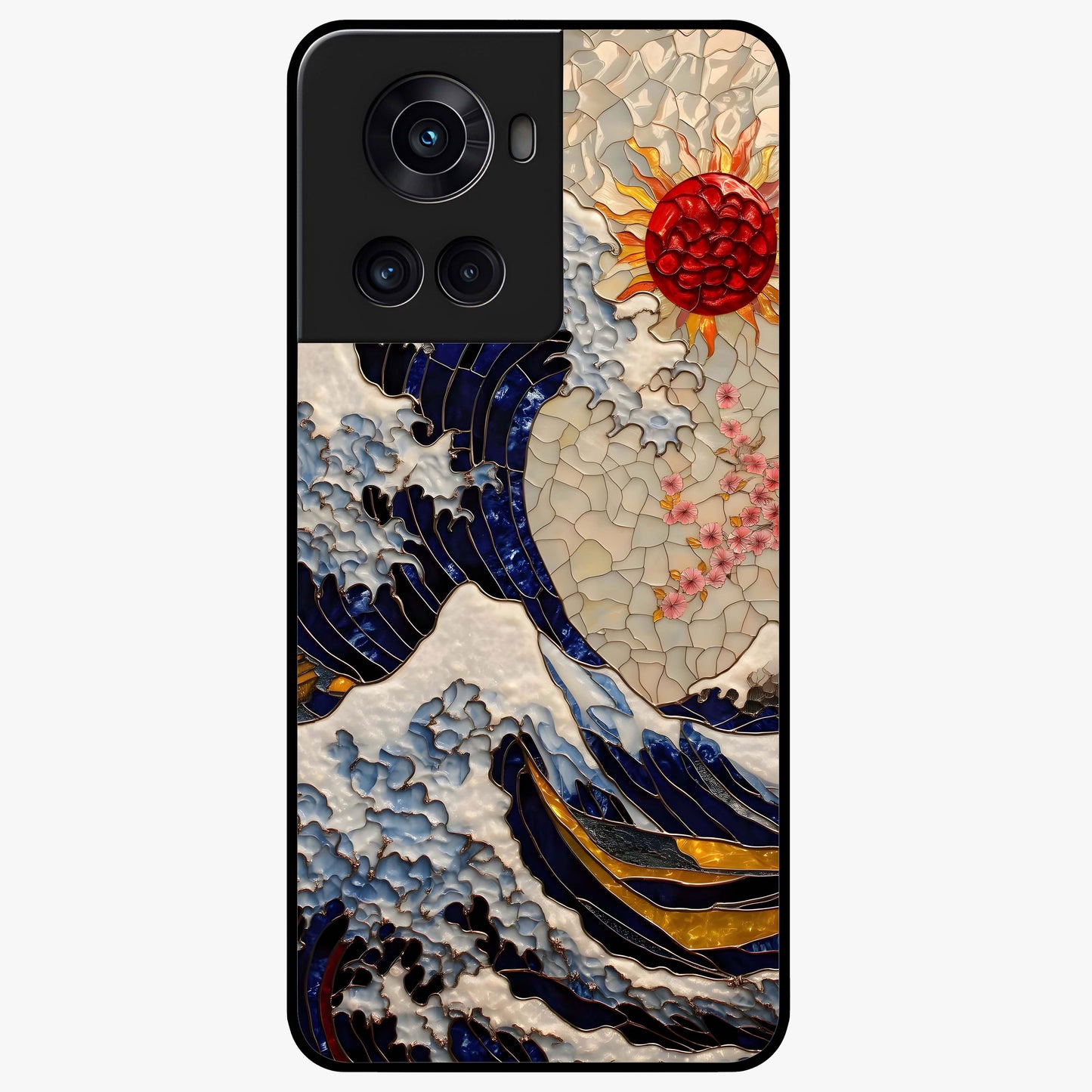 Rising Wave Glory Glass Case for 1+10R dynamic front view featuring powerful wave inspired artwork
