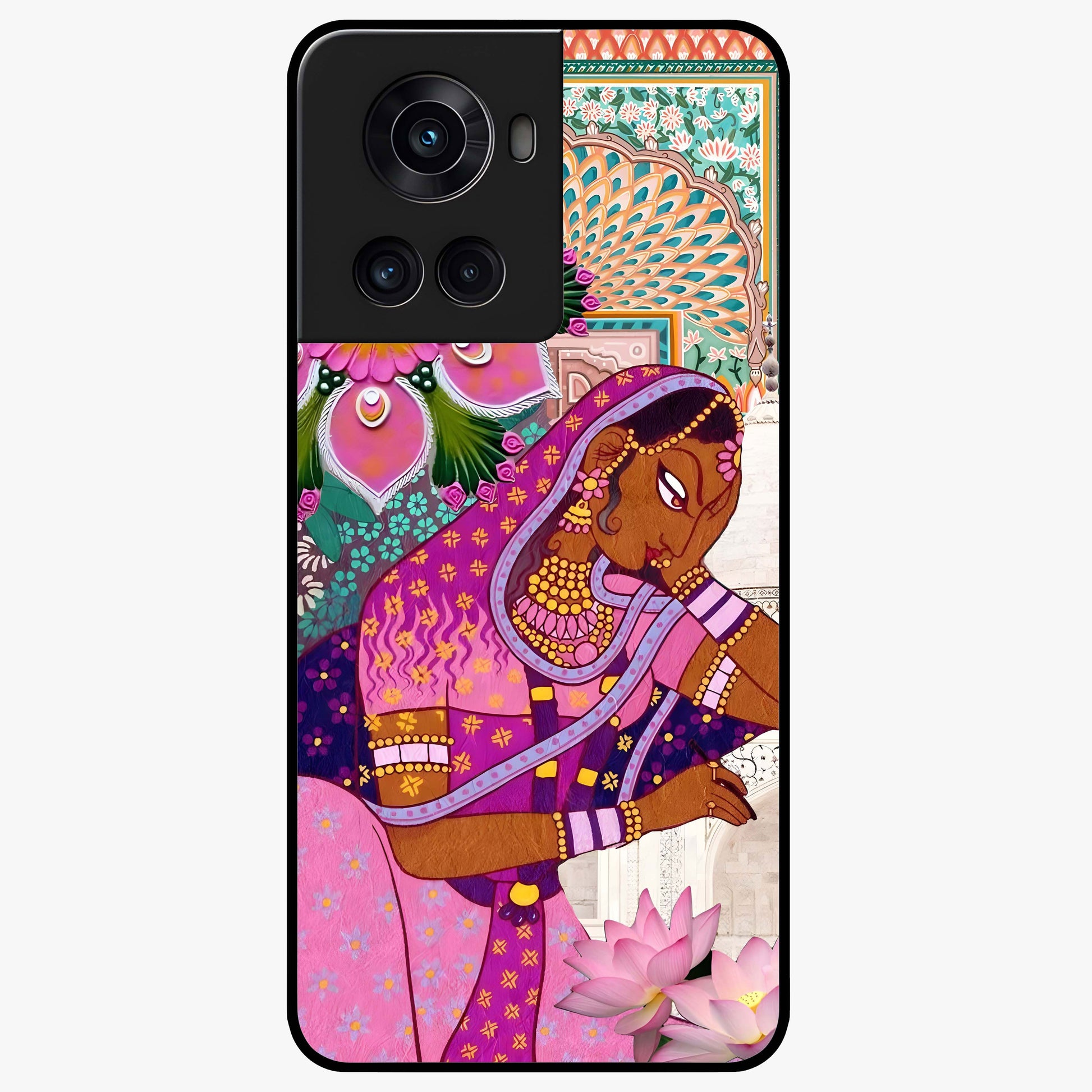 Royal Lotus Muse Glass Case for 1+10R graceful front view featuring lotus artwork with regal detailing