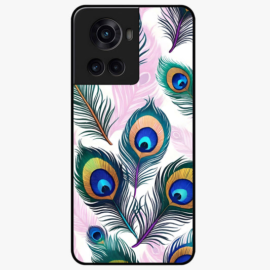Royal Peacock Feathers Glass Case for 1+10R vibrant front view featuring detailed peacock feather artwork