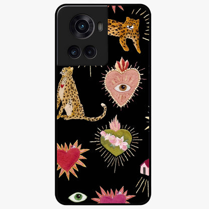 Sacred Jungle Heart Glass Case for 1+10R vibrant front view featuring jungle inspired artwork with symbolic heart accents