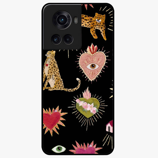 Sacred Jungle Heart Glass Case for 1+10R vibrant front view featuring jungle inspired artwork with symbolic heart accents
