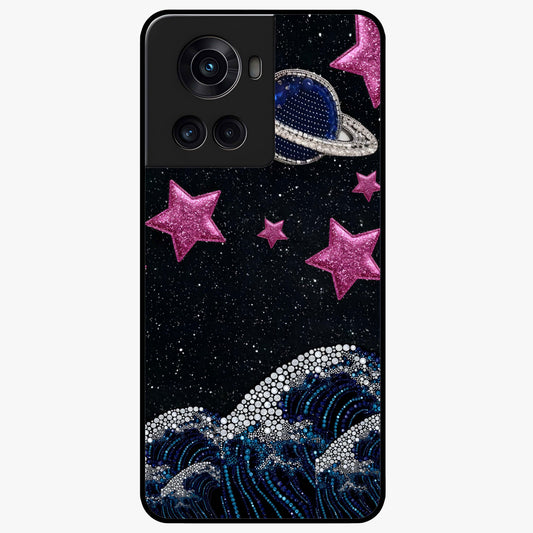 Saturn Pink Storm Glass Case for 1+10R bold front view featuring cosmic Saturn artwork in vibrant pink tones