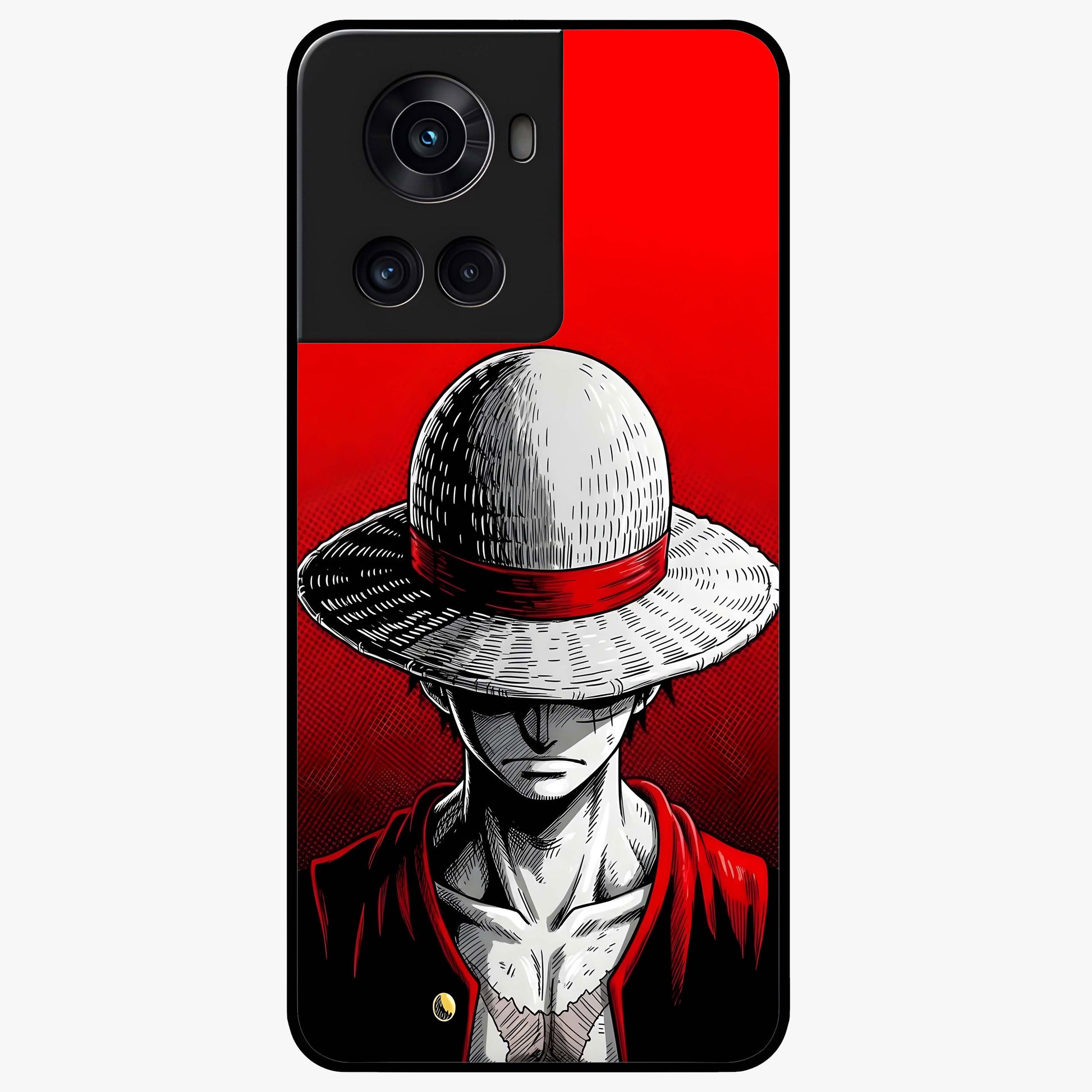 Scarlet Pirate Resolve Glass Case for 1+10R bold front view featuring pirate themed artwork in red hues