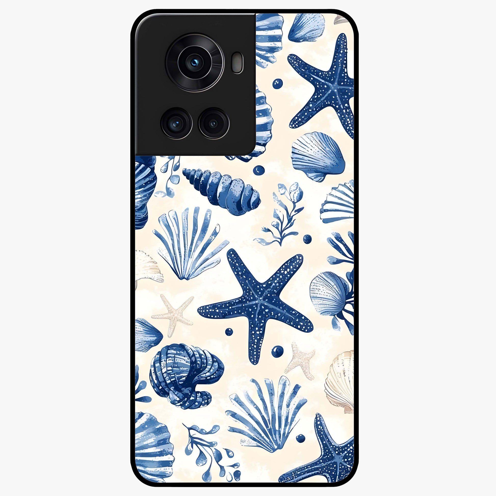 Seaside Starfish Magic Glass Case for 1+10R cheerful front view featuring starfish artwork in ocean tones