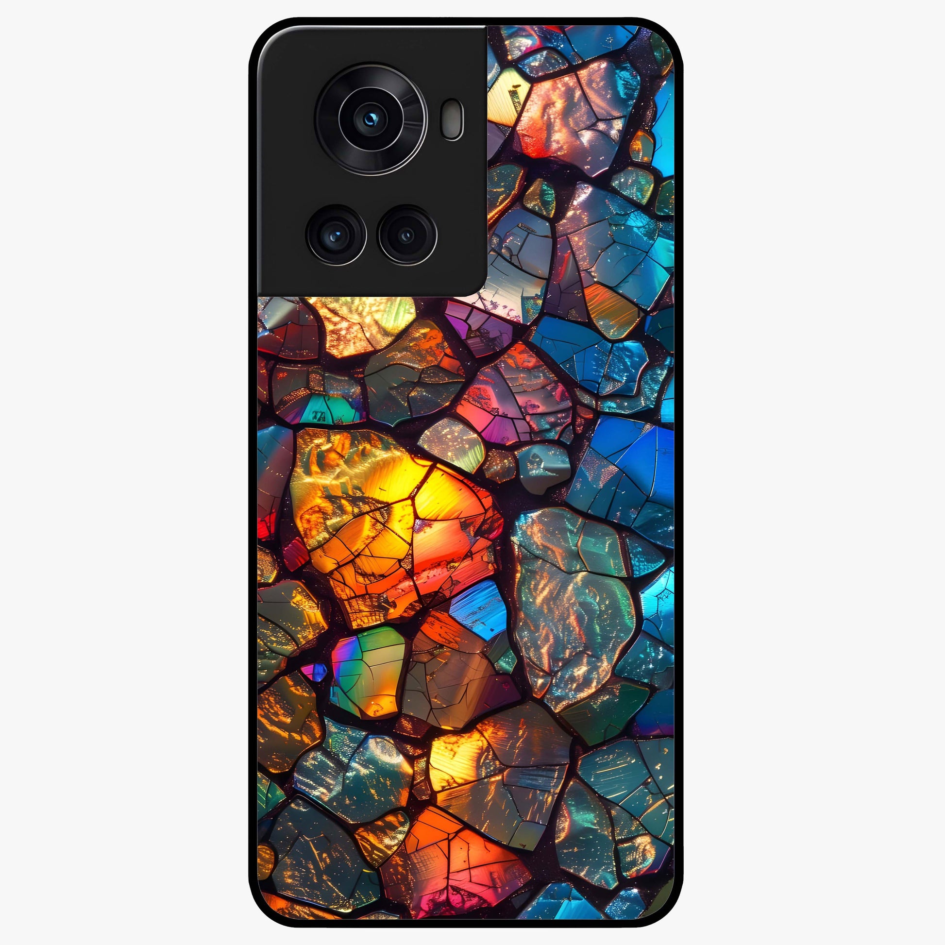 Shattered Light Glass Case for 1+10R artistic front view featuring abstract broken light inspired artwork