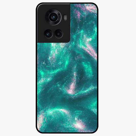 Shimmering Nebula Waves Glass Case for 1+10R vibrant front view featuring cosmic wave artwork in glowing tones