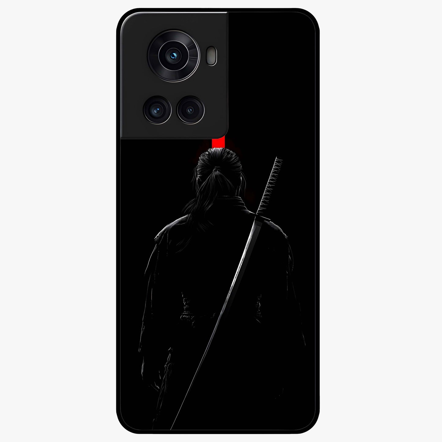 Silent Blade Resolve Glass Case for 1+10R bold front view featuring stealth warrior inspired artwork