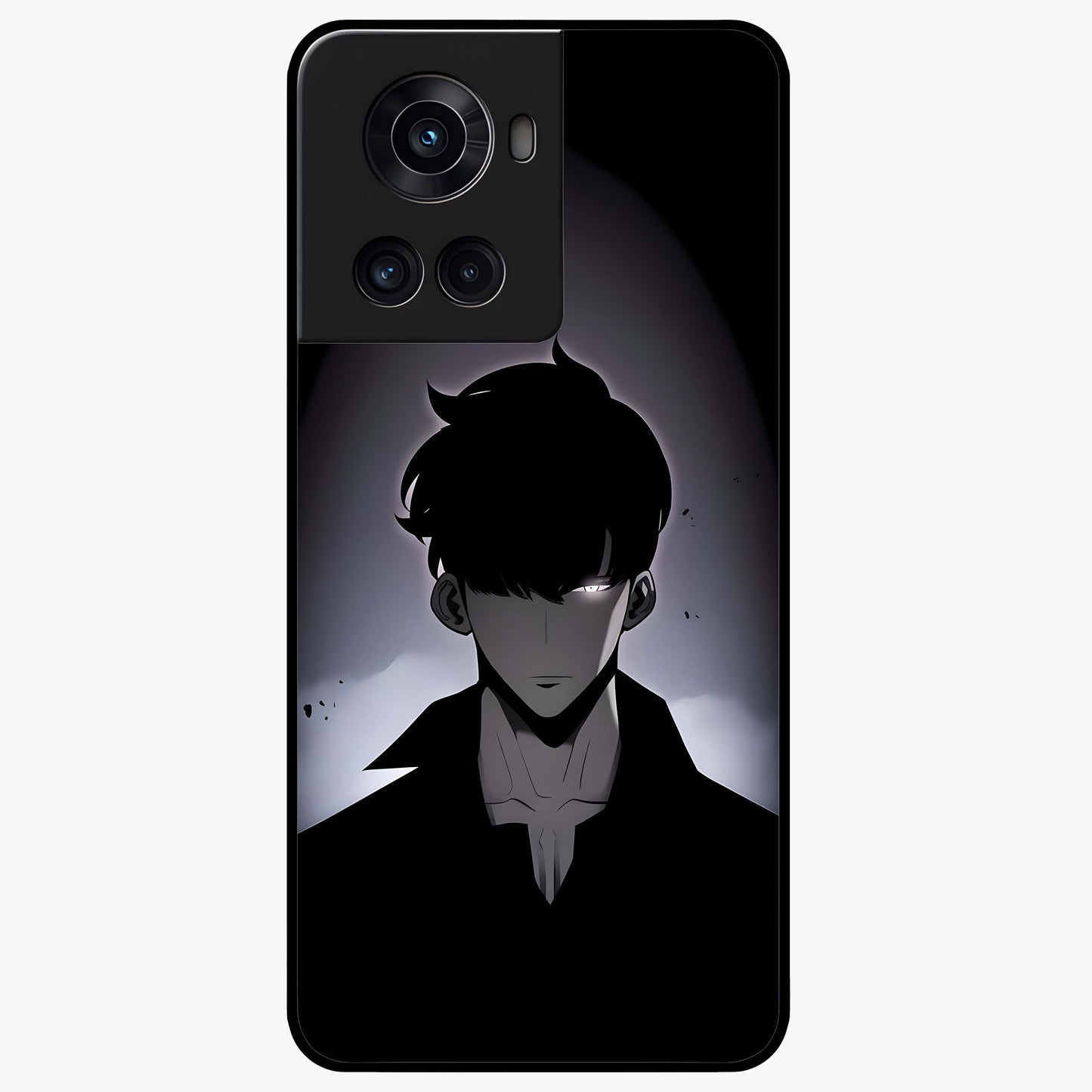 Silent Shadow Awakening Glass Case for 1+10R intense front view featuring dark warrior inspired artwork