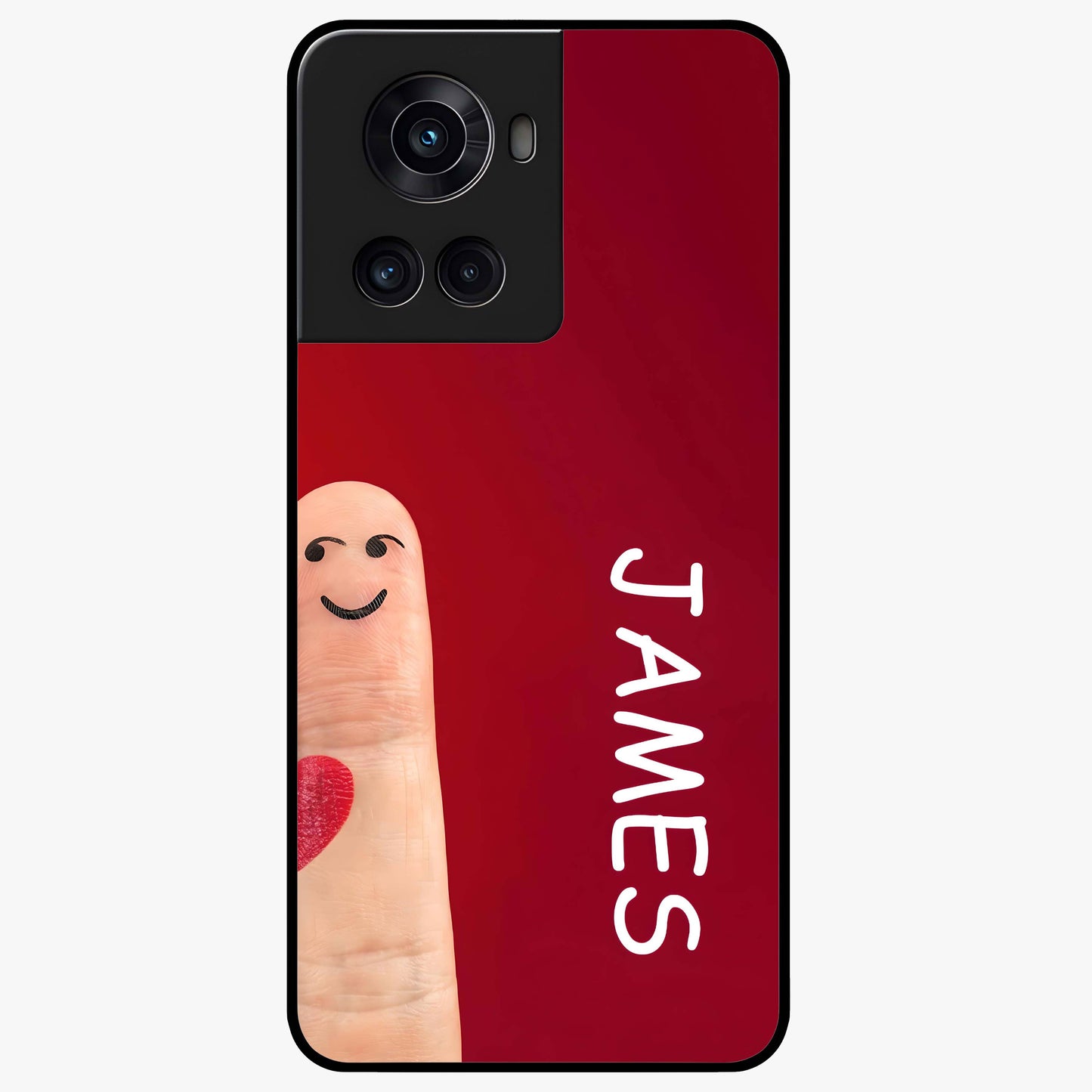 Smiling Heart Bond Glass Case for 1+10R cute front view featuring playful heart themed artwork